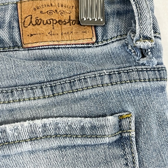 Aeropostale Light Blue Distressed Skinny Jeans Belt Loops Holes - Picture 5 of 7
